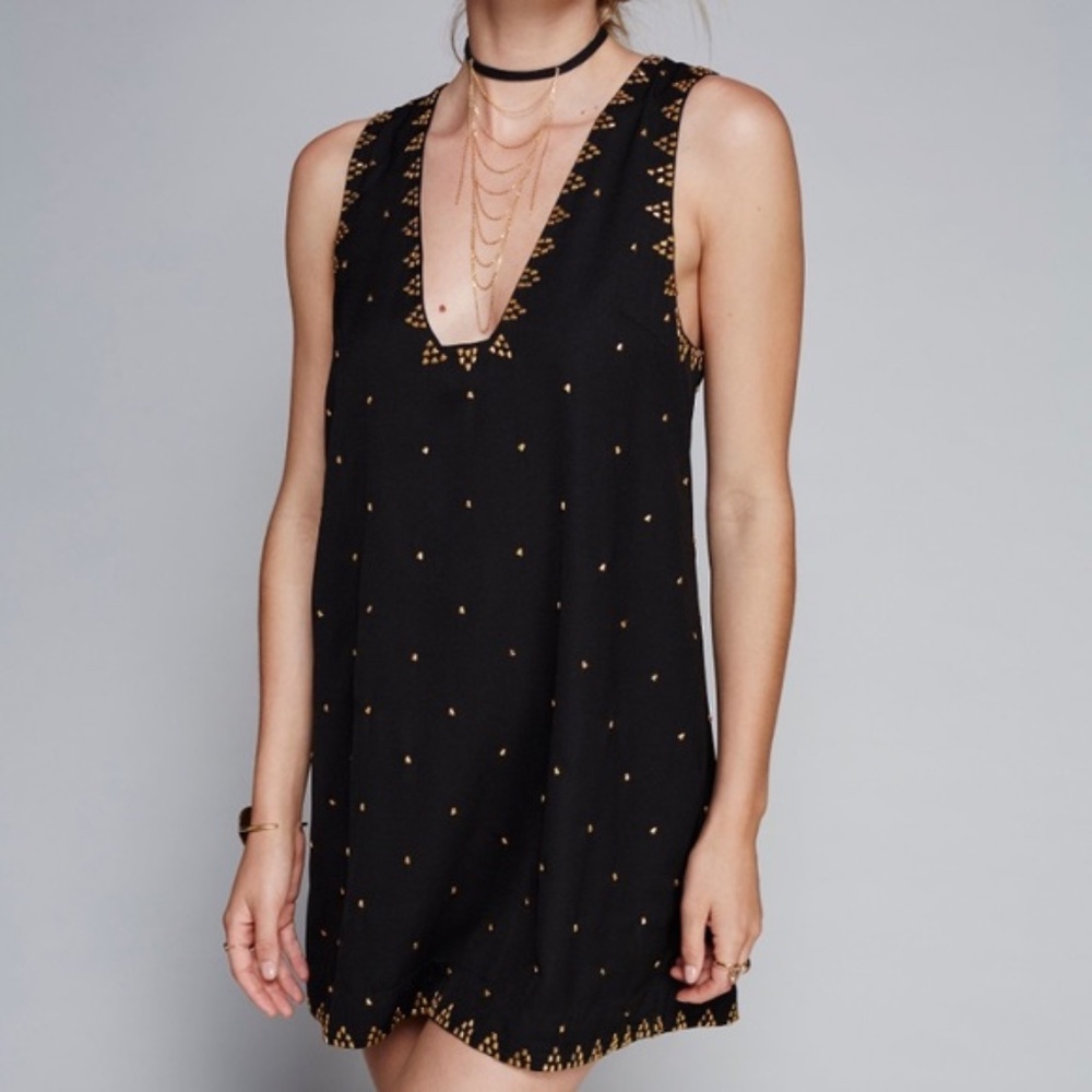Free People Black Studded Mini Dress 0
